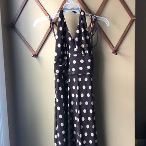 Brown and tan polka dot halter dress